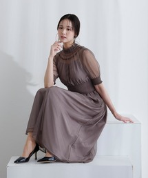 袖あり&ミモレ丈 同窓会成人式 シャーリングハイネックシアー お呼ばれ 結婚式二次会 フォーマル オケージョンドレス パーティードレス