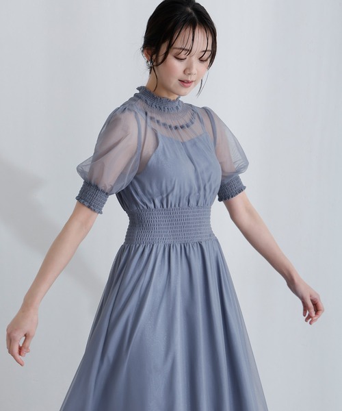 PourVous（プールヴー）の「袖あり&ミモレ丈 同窓会成人式 シャーリングハイネックシアー お呼ばれ 結婚式二次会 フォーマル オケージョンドレス パーティードレス（ドレス・レディース・ブルー/グリーン/チャコール・M/S）」の21枚目の写真