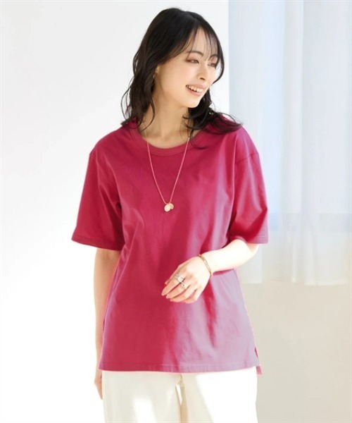nissen(ニッセン)の「綿100%汗染みしにくいクルーネック5分袖Tシャツ<大きいサイズ有>(Tシャツ/カットソー・レディース・ダークグリーン/カーキ/ブラック/モカ/ピンク/イエロー/ネイビー/オフホワイト・3L/L/LL/S/M)」の8枚目の写真