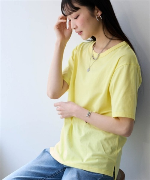 nissen(ニッセン)の「綿100%汗染みしにくいクルーネック5分袖Tシャツ<大きいサイズ有>(Tシャツ/カットソー・レディース・ダークグリーン/カーキ/ブラック/モカ/ピンク/イエロー/ネイビー/オフホワイト・3L/L/LL/S/M)」の7枚目の写真