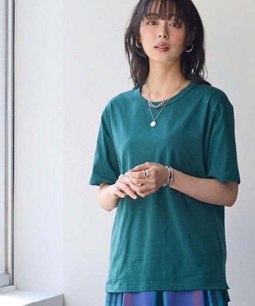 nissen(ニッセン)の「綿100%汗染みしにくいクルーネック5分袖Tシャツ<大きいサイズ有>(Tシャツ/カットソー・レディース・ダークグリーン/カーキ/ブラック/モカ/ピンク/イエロー/ネイビー/オフホワイト・3L/L/LL/S/M)」の4枚目の写真