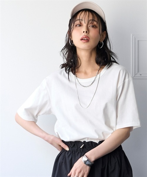 nissen(ニッセン)の「綿100%汗染みしにくいクルーネック5分袖Tシャツ<大きいサイズ有>(Tシャツ/カットソー・レディース・ダークグリーン/カーキ/ブラック/モカ/ピンク/イエロー/ネイビー/オフホワイト・3L/L/LL/S/M)」の9枚目の写真
