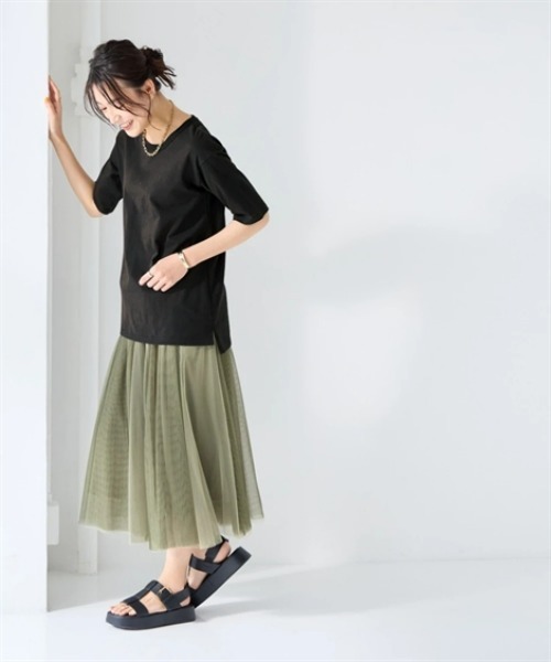 nissen(ニッセン)の「綿100%汗染みしにくいクルーネック5分袖Tシャツ<大きいサイズ有>(Tシャツ/カットソー・レディース・ダークグリーン/カーキ/ブラック/モカ/ピンク/イエロー/ネイビー/オフホワイト・3L/L/LL/S/M)」の12枚目の写真