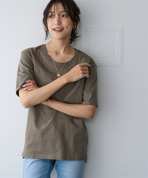 nissen(ニッセン)の「綿100%汗染みしにくいクルーネック5分袖Tシャツ<大きいサイズ有>(Tシャツ/カットソー・レディース・ダークグリーン/カーキ/ブラック/モカ/ピンク/イエロー/ネイビー/オフホワイト・3L/L/LL/S/M)」の18枚目の写真