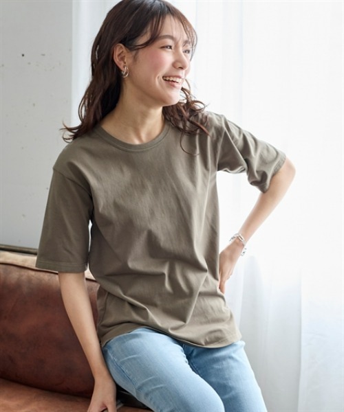 nissen(ニッセン)の「綿100%汗染みしにくいクルーネック5分袖Tシャツ<大きいサイズ有>(Tシャツ/カットソー・レディース・ダークグリーン/カーキ/ブラック/モカ/ピンク/イエロー/ネイビー/オフホワイト・3L/L/LL/S/M)」の13枚目の写真