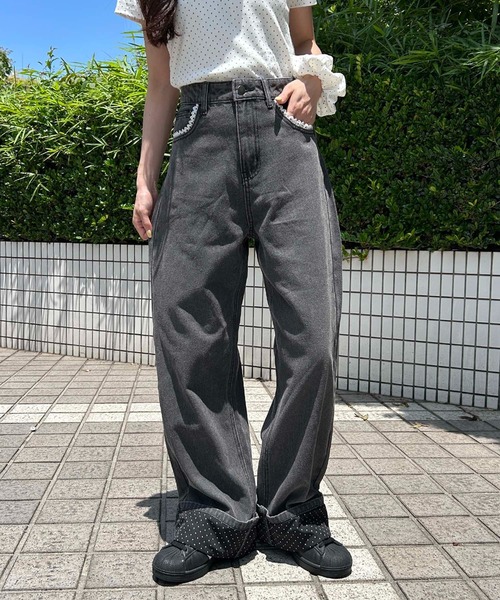 WC(ダブル シー)の「ドット折り返しデニムパンツ(デニムパンツ・レディース・ブラック系その他/ブルー系その他・FREE)」の2枚目の写真