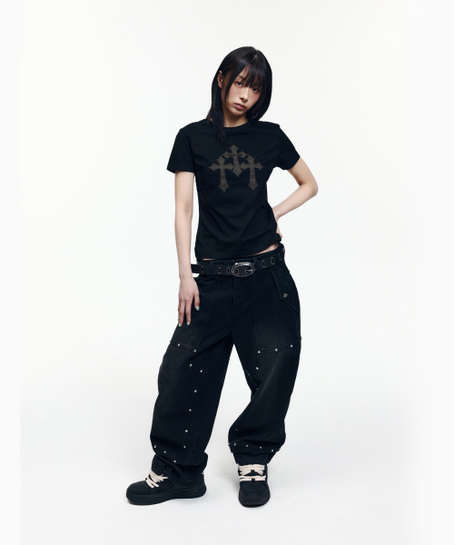 AAKAM（アーカム）の「トリニティクロス ハーフトップ（ブラック）（Tシャツ/カットソー・レディース・その他・1/3/2）」の3枚目の写真