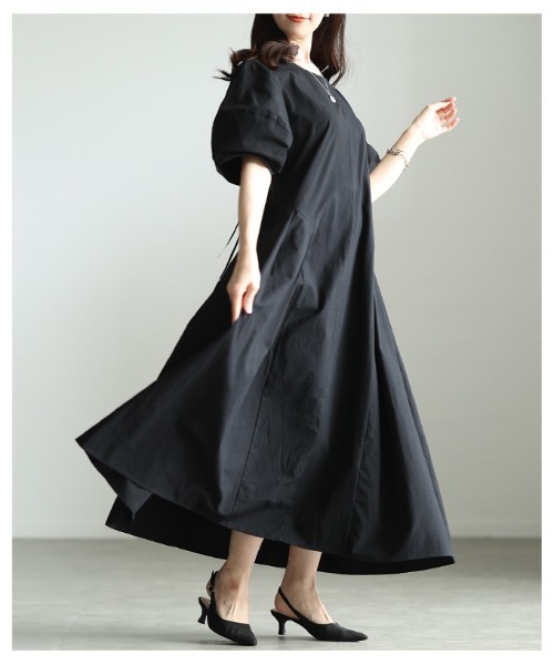 Sawa a la mode(サワアラモード)の「2wayパフスリーブタックフレアワンピース(ワンピース・レディース・グリーン/ブラック・FREE)」の12枚目の写真