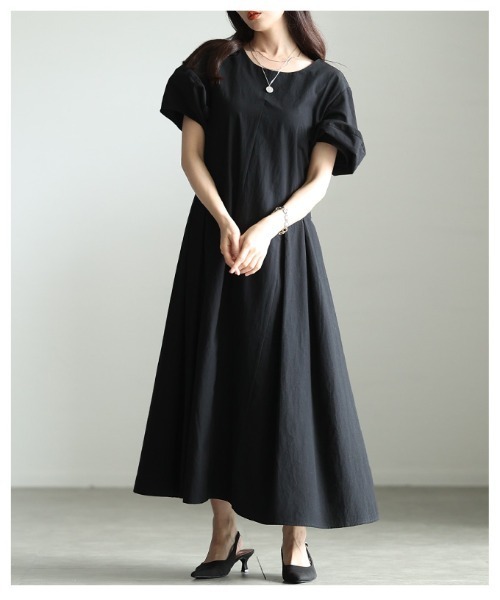 Sawa a la mode(サワアラモード)の「2wayパフスリーブタックフレアワンピース(ワンピース・レディース・グリーン/ブラック・FREE)」の16枚目の写真
