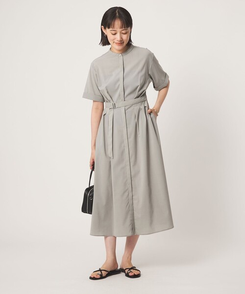 green label relaxing(グリーンレーベルリラクシング)の「ベルト フレア ワンピース マシンウォッシャブル 吸水速乾(ワンピース・レディース・ネイビー/ライトグレー/ブラウン系・36/38)」の2枚目の写真