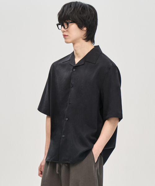 PRAIRIE(KR)(プレーリー)の「リネンオープンカラー半袖シャツ (BLACK)(シャツ/ブラウス・メンズ・ブラック・MEDIUM/LARGE)」の2枚目の写真