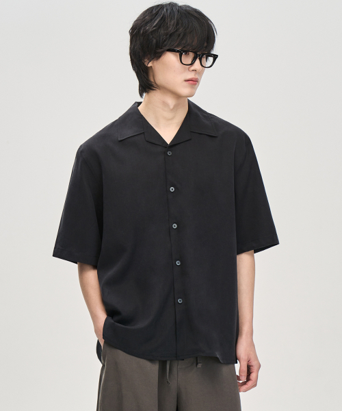 PRAIRIE(KR)(プレーリー)の「リネンオープンカラー半袖シャツ (BLACK)(シャツ/ブラウス・メンズ・ブラック・MEDIUM/LARGE)」の3枚目の写真