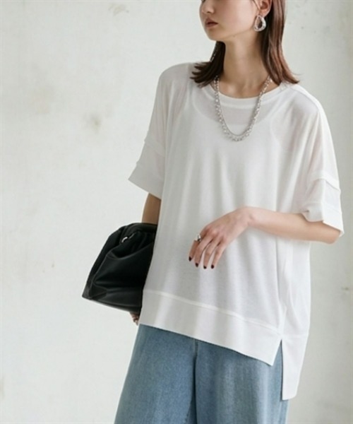 Soiunique（スワユニーク）の「タックデザインシアースラブ半袖トップス［Soiunique］（Tシャツ/カットソー・レディース・オフホワイト/ピンク/ブラック・FREE）」の18枚目の写真
