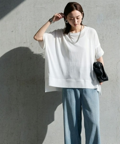 Soiunique（スワユニーク）の「タックデザインシアースラブ半袖トップス［Soiunique］（Tシャツ/カットソー・レディース・オフホワイト/ピンク/ブラック・FREE）」の22枚目の写真