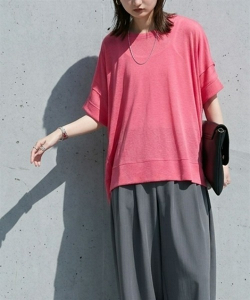 Soiunique（スワユニーク）の「タックデザインシアースラブ半袖トップス［Soiunique］（Tシャツ/カットソー・レディース・オフホワイト/ピンク/ブラック・FREE）」の9枚目の写真