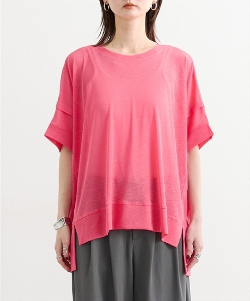 Soiunique（スワユニーク）の「タックデザインシアースラブ半袖トップス［Soiunique］（Tシャツ/カットソー・レディース・オフホワイト/ピンク/ブラック・FREE）」の14枚目の写真