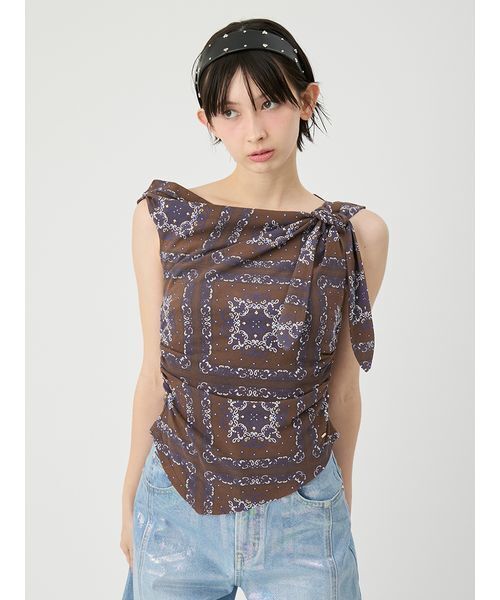 LILY BROWN(リリーブラウン)の「ドレープペイズリー柄マルチウェイトップス(Tシャツ/カットソー・レディース・アイボリー/ブラウン/ブルー・F)」の1枚目の写真