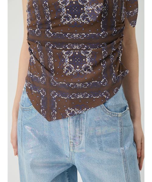 LILY BROWN(リリーブラウン)の「ドレープペイズリー柄マルチウェイトップス(Tシャツ/カットソー・レディース・アイボリー/ブラウン/ブルー・F)」の12枚目の写真