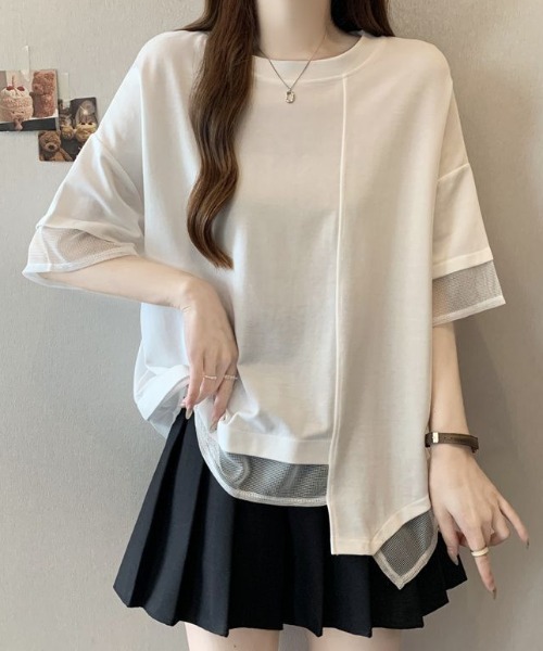 Diosfront(ディオスフロント)の「アシメシアー切替Tシャツ(Tシャツ/カットソー・レディース・ホワイト/ブラック・FREE)」の9枚目の写真