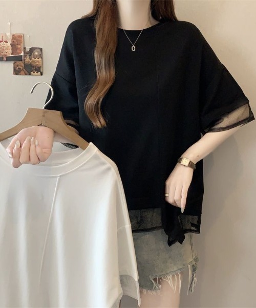 Diosfront(ディオスフロント)の「アシメシアー切替Tシャツ(Tシャツ/カットソー・レディース・ホワイト/ブラック・FREE)」の6枚目の写真