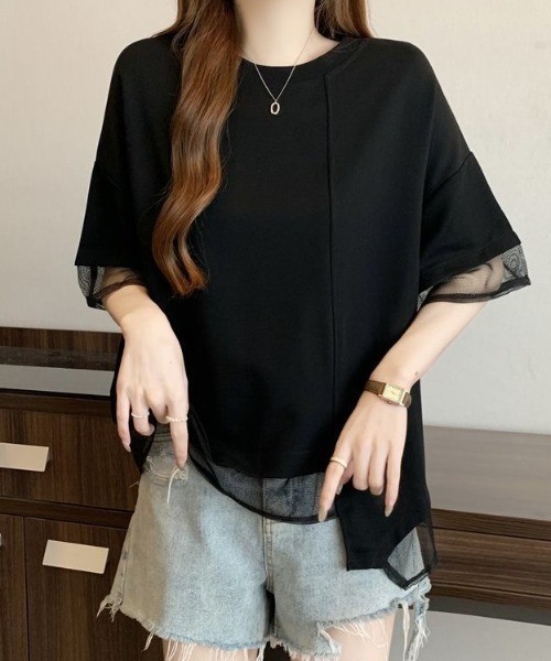 Diosfront(ディオスフロント)の「アシメシアー切替Tシャツ(Tシャツ/カットソー・レディース・ホワイト/ブラック・FREE)」の8枚目の写真