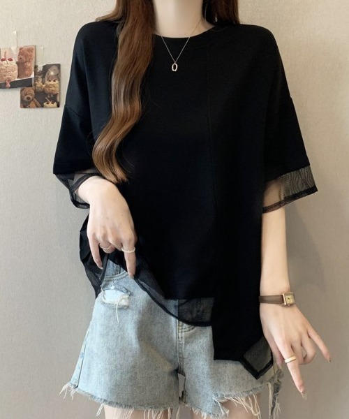 Diosfront(ディオスフロント)の「アシメシアー切替Tシャツ(Tシャツ/カットソー・レディース・ホワイト/ブラック・FREE)」の10枚目の写真