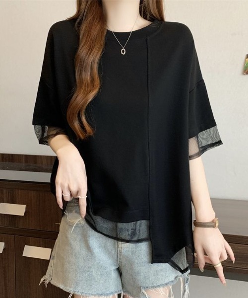Diosfront(ディオスフロント)の「アシメシアー切替Tシャツ(Tシャツ/カットソー・レディース・ホワイト/ブラック・FREE)」の11枚目の写真