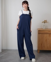 バックV ダブルポケット ストレッチ サロペット パンツ