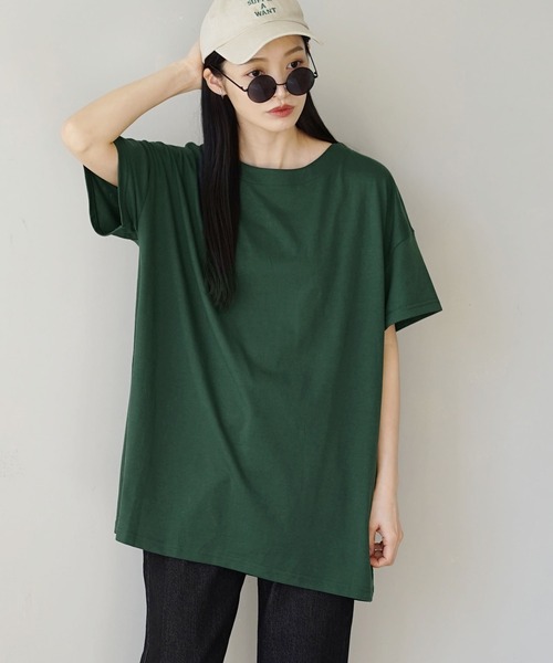 zootie(ズーティー)の「URBAN PLUS オーバーカットソー(Tシャツ/カットソー・レディース・ネイビー/ダークグリーン/ライトベージュ/スモークピンク/グレイッシュベージュ/テラコッタ/グレイッシュブルー/アイボリー/チャコール/ブラック/ライトブルー/ブラウン系その他/オフホワイト・フリー)」の10枚目の写真