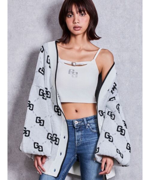 GYDA(ジェイダ)の「GG glitter quiltingニットカーディガン(カーディガン/ボレロ・レディース・チャコールグレー/ブラック/オフホワイト・FREE)」の2枚目の写真