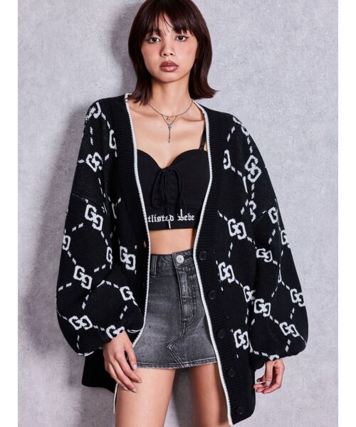GYDA(ジェイダ)の「GG glitter quiltingニットカーディガン(カーディガン/ボレロ・レディース・チャコールグレー/ブラック/オフホワイト・FREE)」の1枚目の写真