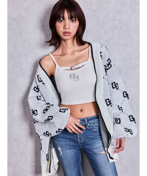 GYDA(ジェイダ)の「GG glitter quiltingニットカーディガン(カーディガン/ボレロ・レディース・チャコールグレー/ブラック/オフホワイト・FREE)」の8枚目の写真