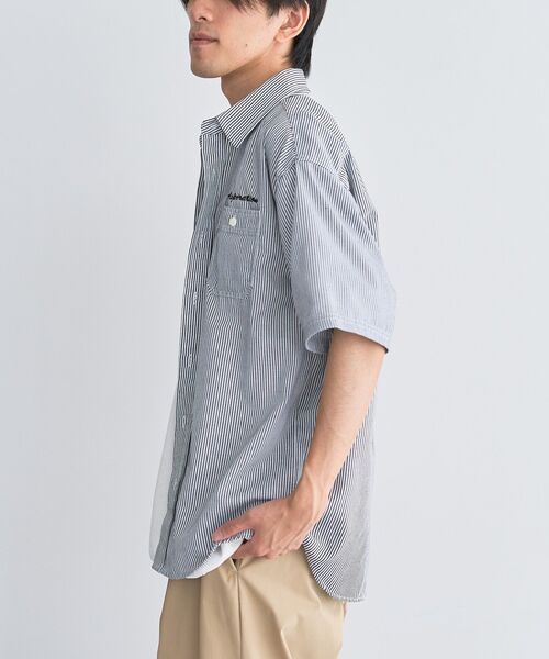 CRAFT STANDARD BOUTIQUE(クラフトスタンダードブティック)の「ヒッコリーワンポイント刺繍半袖シャツ(シャツ/ブラウス・メンズ・ネイビー/ホワイト・M/LL/L)」の4枚目の写真