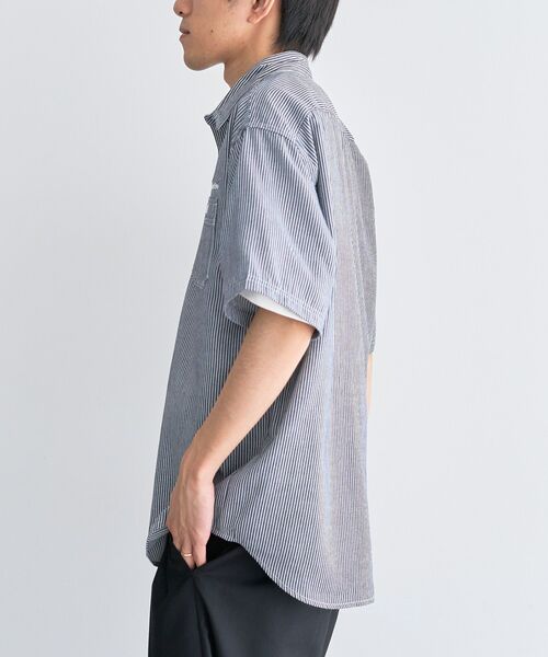 CRAFT STANDARD BOUTIQUE(クラフトスタンダードブティック)の「ヒッコリーワンポイント刺繍半袖シャツ(シャツ/ブラウス・メンズ・ネイビー/ホワイト・M/LL/L)」の10枚目の写真