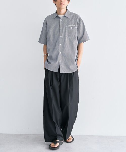 CRAFT STANDARD BOUTIQUE(クラフトスタンダードブティック)の「ヒッコリーワンポイント刺繍半袖シャツ(シャツ/ブラウス・メンズ・ネイビー/ホワイト・M/LL/L)」の12枚目の写真