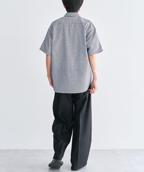 CRAFT STANDARD BOUTIQUE(クラフトスタンダードブティック)の「ヒッコリーワンポイント刺繍半袖シャツ(シャツ/ブラウス・メンズ・ネイビー/ホワイト・M/LL/L)」の14枚目の写真