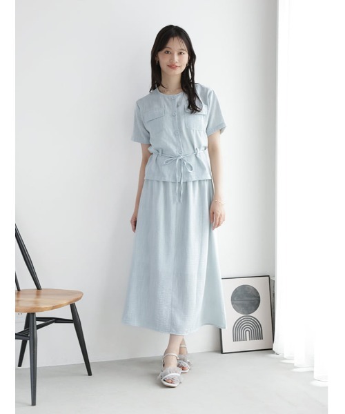 fifth(フィフス)の「【2点セット】ポケット付きノーカラーブラウス×スカート(セットアップ・レディース・アイボリー/ピンク/ブルー・M)」の4枚目の写真