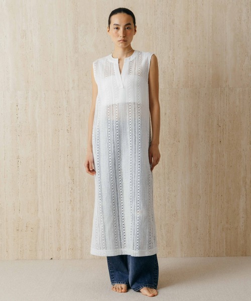 CREDONA(クレドナ)の「SHEER LONG ONEPIECE/シアーロングワンピース(ワンピース・レディース・ホワイト/ブラック・FREE)」の2枚目の写真