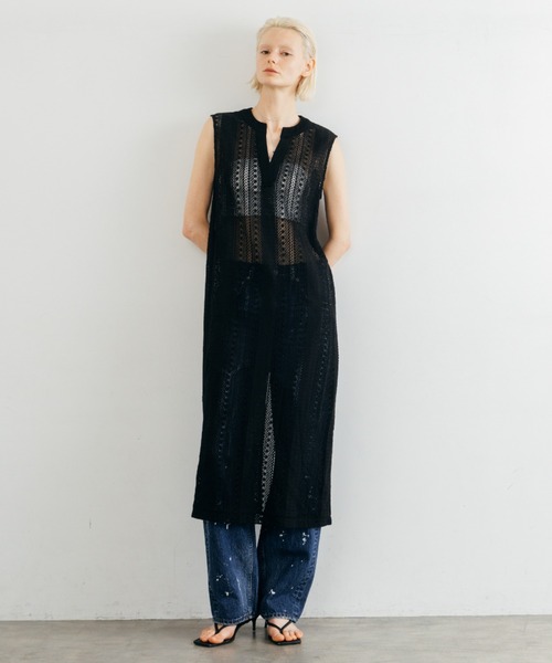CREDONA(クレドナ)の「SHEER LONG ONEPIECE/シアーロングワンピース(ワンピース・レディース・ホワイト/ブラック・FREE)」の3枚目の写真
