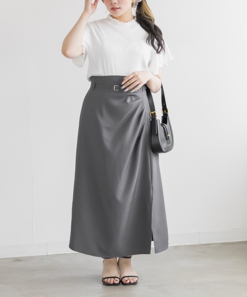 CLETTE(クレット)の「ベルト付きタックデザインスカート(スカート・レディース・ブラック/グレイッシュベージュ/グレー・LL/4L/3L)」の9枚目の写真
