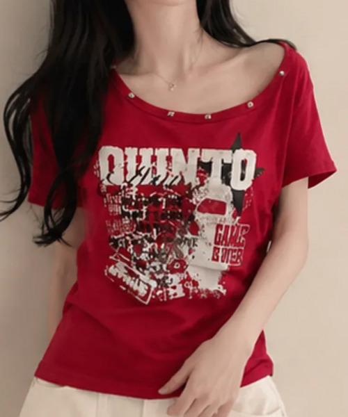 VIVID LADY(ビビッドレディー)の「アシンメトリーメタルネック 半袖Tシャツ(Tシャツ/カットソー・レディース・ホワイト/ライトグレー/レッド/ブラック/ネイビー・FREE)」の10枚目の写真