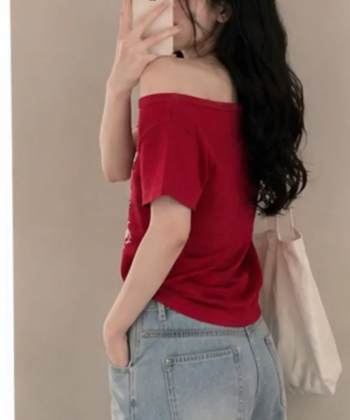 VIVID LADY(ビビッドレディー)の「アシンメトリーメタルネック 半袖Tシャツ(Tシャツ/カットソー・レディース・ホワイト/ライトグレー/レッド/ブラック/ネイビー・FREE)」の15枚目の写真