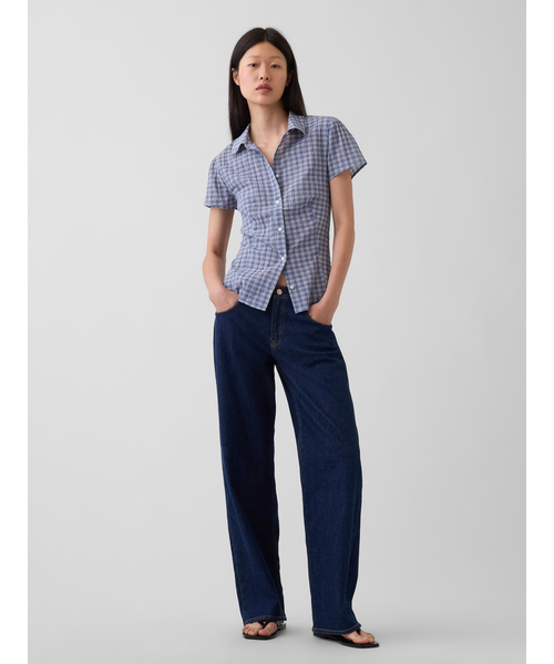 GAP（ギャップ）の「フィット キャップスリーブシャツ（シャツ/ブラウス・レディース・ホワイト/ブルー・S/XS/M/L/XXS）」の3枚目の写真