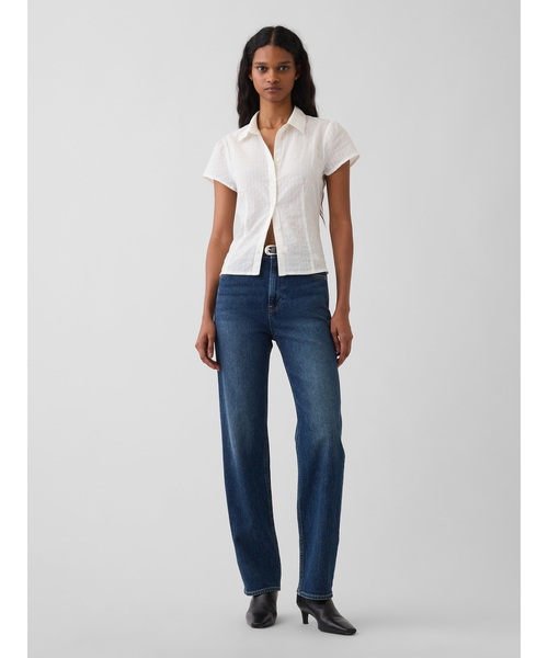 GAP（ギャップ）の「フィット キャップスリーブシャツ（シャツ/ブラウス・レディース・ホワイト/ブルー・S/XS/M/L/XXS）」の4枚目の写真