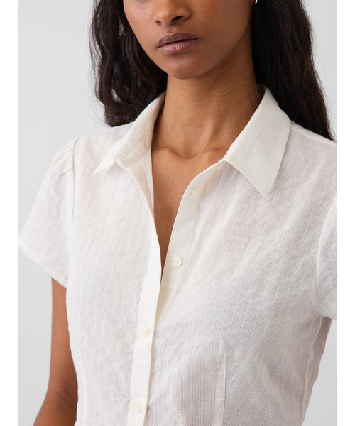 GAP（ギャップ）の「フィット キャップスリーブシャツ（シャツ/ブラウス・レディース・ホワイト/ブルー・S/XS/M/L/XXS）」の8枚目の写真
