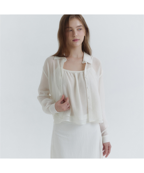 MICANE（ミケーネ）の「エシカリンクルシアシャツ-スリーブレスセットアップ（シャツ/ブラウス・レディース・ブラック/クリーム・3/4/1/2）」の2枚目の写真