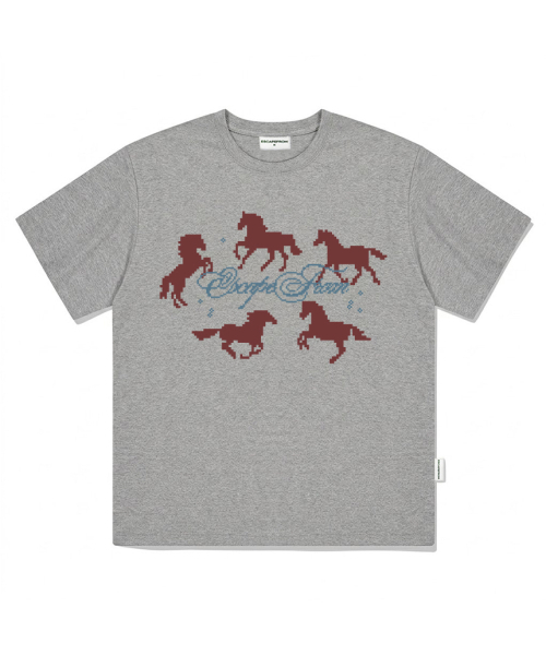ESCAPEFROM(エスケープフロム)の「アラウンドホースプリントオーバーサイズ半袖Tシャツグレー(Tシャツ/カットソー・レディース・その他・LARGE/MEDIUM/SMALL)」の1枚目の写真