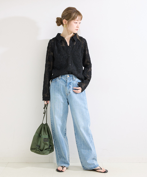 B.C STOCK(ベーセーストック)の「手洗い可 / カット3Dレースシャツ(シャツ/ブラウス・レディース・キャメル/ブラック・FREE)」の3枚目の写真