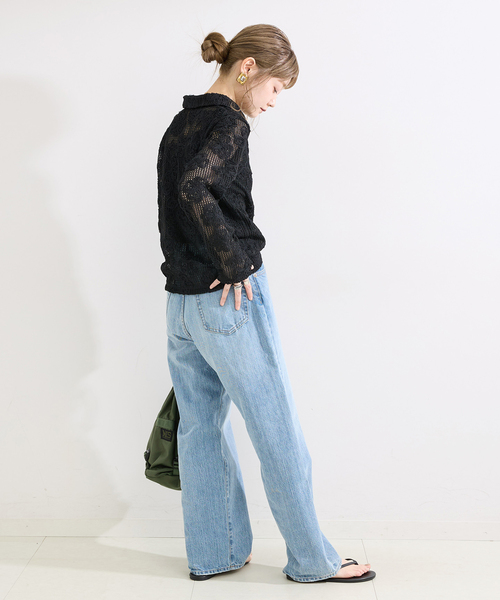 B.C STOCK(ベーセーストック)の「手洗い可 / カット3Dレースシャツ(シャツ/ブラウス・レディース・キャメル/ブラック・FREE)」の4枚目の写真