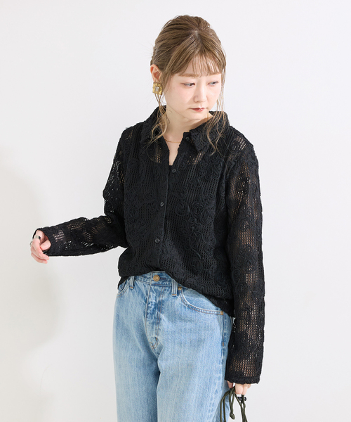 B.C STOCK(ベーセーストック)の「手洗い可 / カット3Dレースシャツ(シャツ/ブラウス・レディース・キャメル/ブラック・FREE)」の8枚目の写真